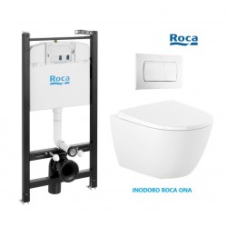 Conjunto ROCA Active, pulsador PVC Blanco brillo con WC suspendido ROCA RIMLESS completo
