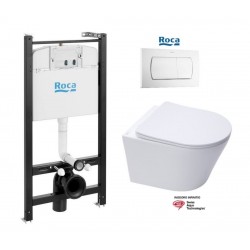 Conjunto ROCA Active, pulsador PVC Blanco brillo con WC suspendido Softclose Infinitio SATINF010RREXP DE SWISS AQUA TECHNOLOGIES
