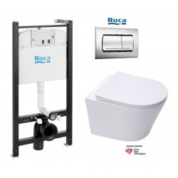 Conjunto ROCA Active, pulsador PVC Cromo brillo con WC suspendido Softclose Infinitio SATINF010RREXP DE SWISS AQUA TECHNOLOGIES