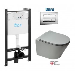 Conjunto ROCA Active, pulsador PVC Cromo brillo con WC suspendido Softclose Infinitio Gris mate SATINF010RREXPLGRM de SAT