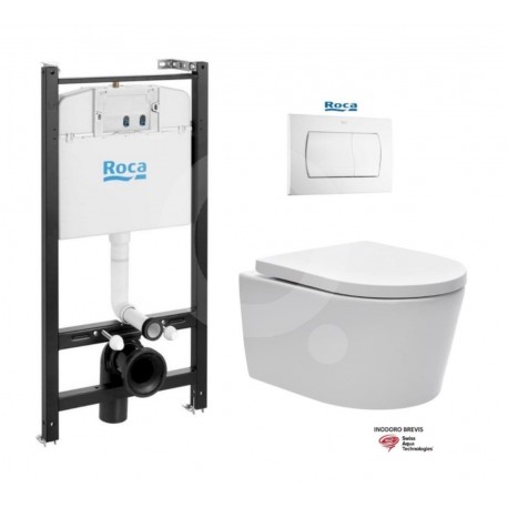 Roca Pack WC Roca Active + SAT sans bride et fixations invisibles + bouton poussoir blanc (RocaActiveSATrimless-1-DE)