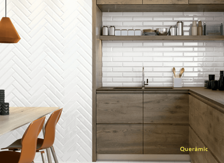 Azulejos para cocinas blancas: ideas para decorar. azulejos en modo espiga